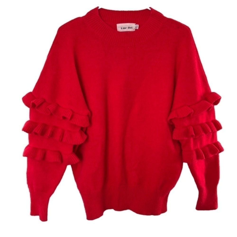 ANTHROPOLOGIE Line & Dot Ruffle Red Sweater